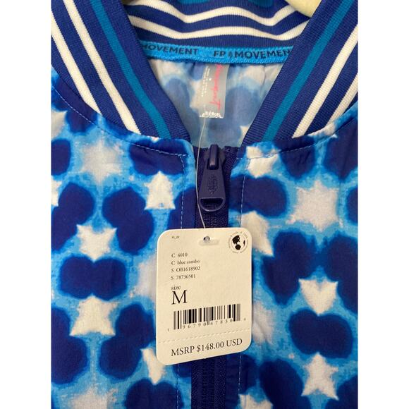 NWT Free People FP Movement Top Seed Printed Tennis Jacket MEDIUM Blue Pockets - Picture 4 of 8